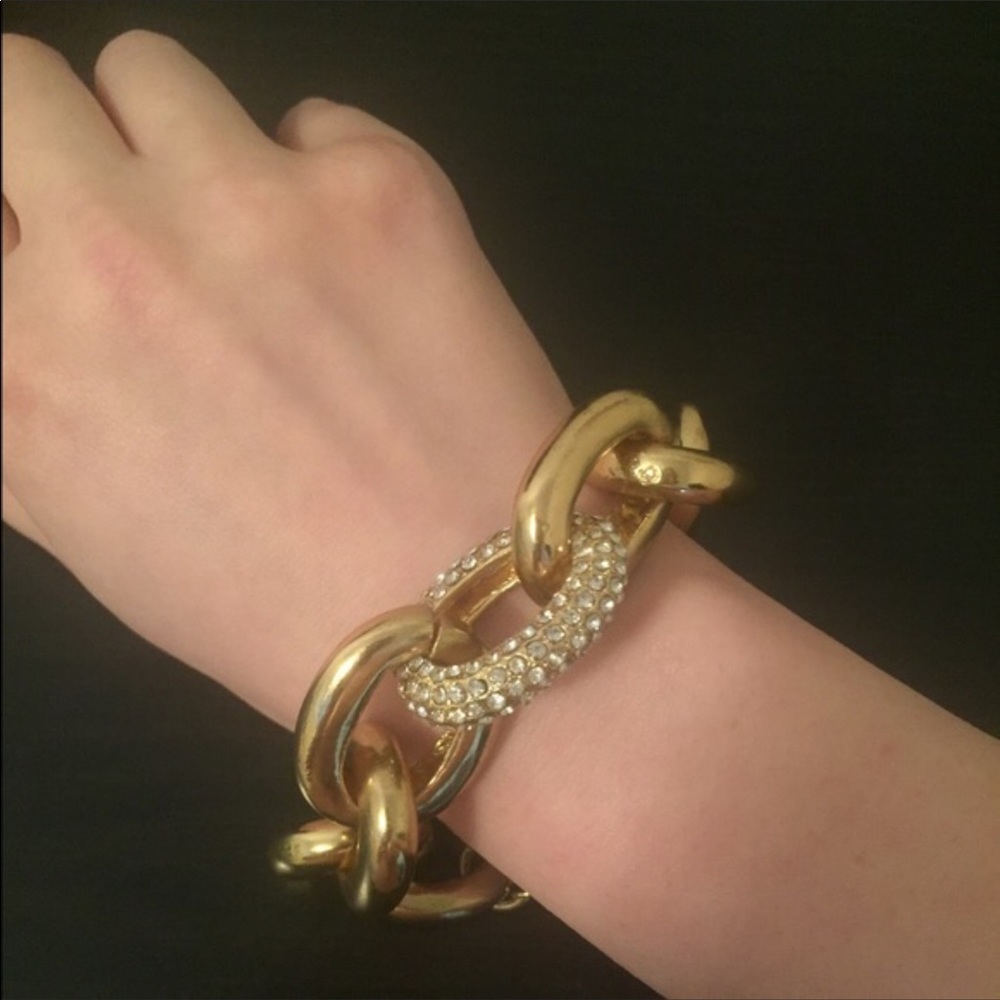 Leslie Danzis Pave Crystal & Co 14k gold plated chain link bracelet - Picture 4 of 4